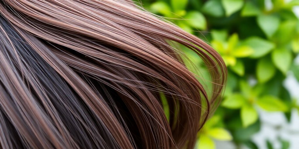 Cabelo saudável com fundo verde vibrante.