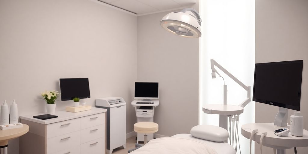 Tratamento estético em clínica moderna com ambiente tranquilo.