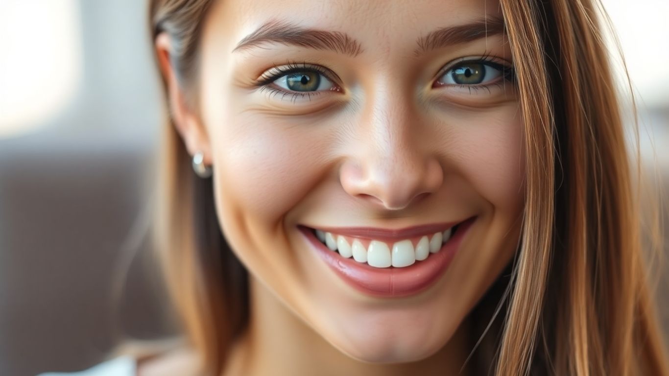 Pessoa sorrindo com pele radiante e saudável.