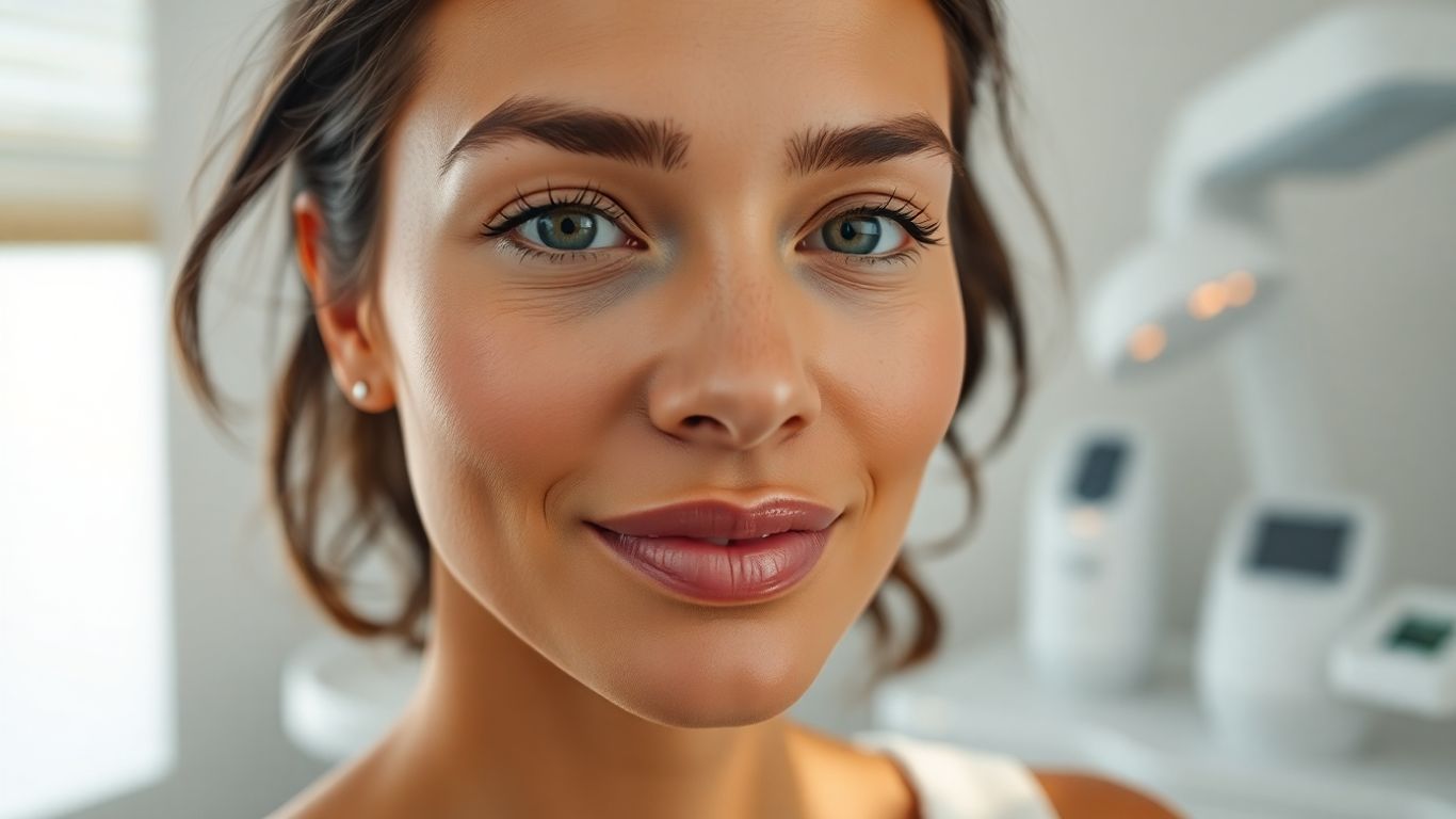 Mulher com pele saudável em clínica moderna de estética